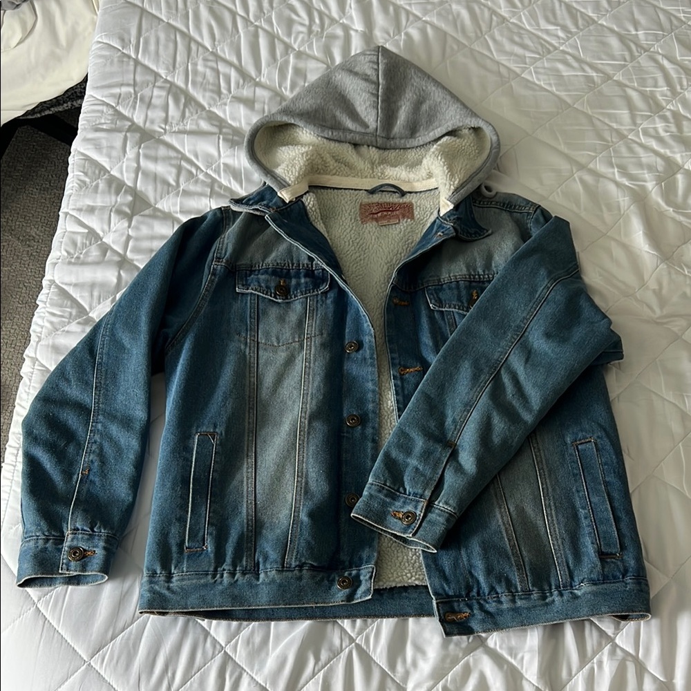 Brooklyn Cloth Blue Denim Jacket with Gray Hood